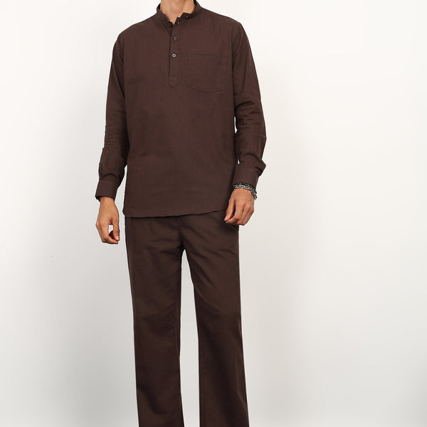 Fabmade Cocoa Drift Linen Kurta Set - Distacart