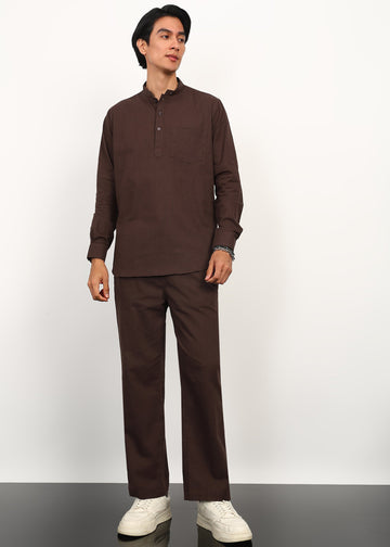 Fabmade Cocoa Drift Linen Kurta Set - Distacart