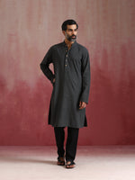 Thumbnail for trueBrowns Men's Charcoal Grey Mandarin Collar Kurta - Distacart