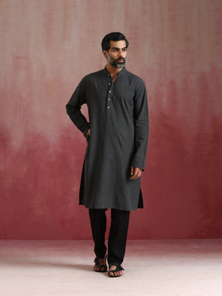trueBrowns Men's Charcoal Grey Mandarin Collar Kurta - Distacart