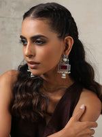 Thumbnail for trueBrowns Silver Tone Red Stone Dangle Earrings - Distacart