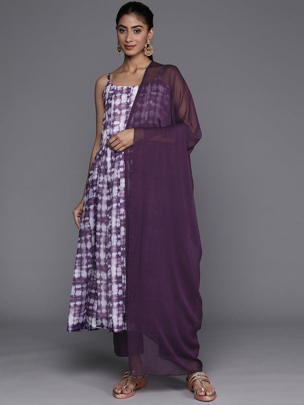 Varanga Women Violet Spaghetti Strap Anarkali Kurta Paired With Tonal Bottom And Tonal Solid Dupatta - Distacart