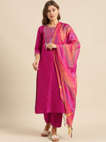 Thumbnail for Varanga Magenta Zari And Gota Patti Embroidery Kurta With Trouser With Multi Color Silk Dupatta - Distacart