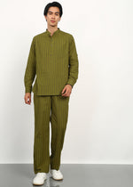 Thumbnail for Fabmade Olive Stripe Linen Kurta Set - Distacart