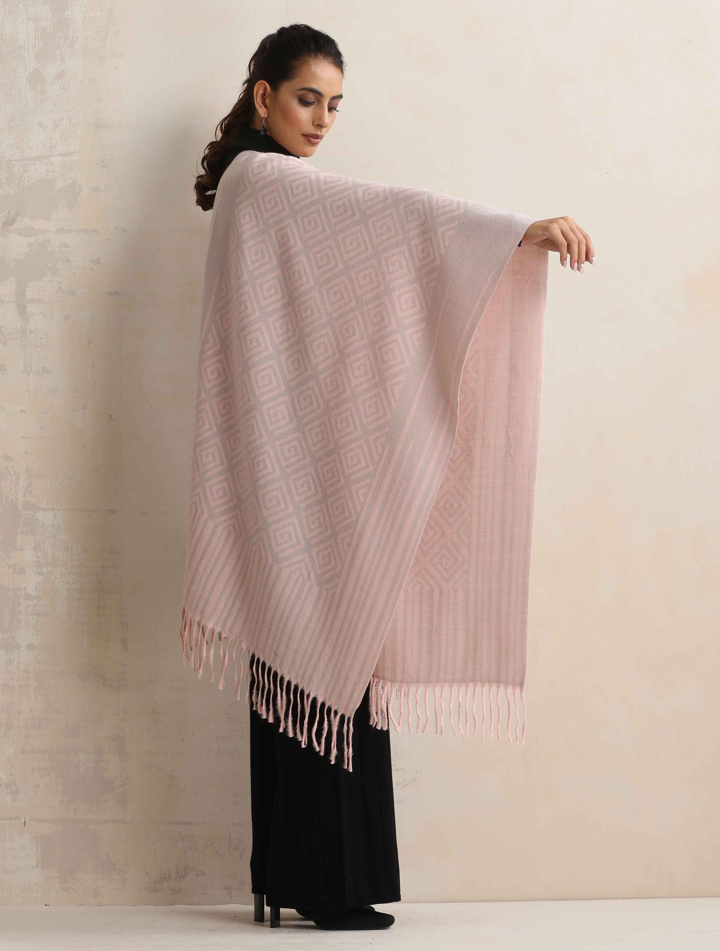 trueBrowns Pink Geometric Woollen Stole - Distacart