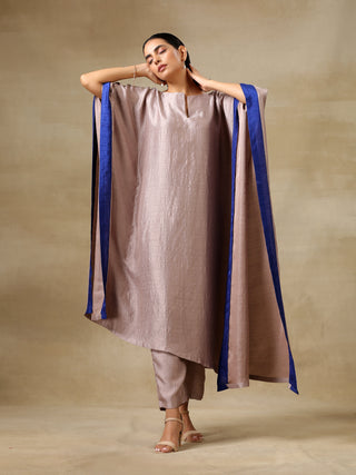 trueBrowns Grey Textured Silk High Low Kaftan Pant Set - Distacart