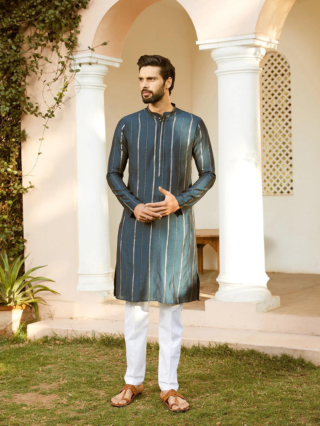 Fabmade Embroidered Regular Sequinned Chanderi Silk Kurta With Pyjamas