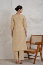 Thumbnail for Gharana India Chanderi Beige Kurta Set With Embroidered Palazzo - Dista