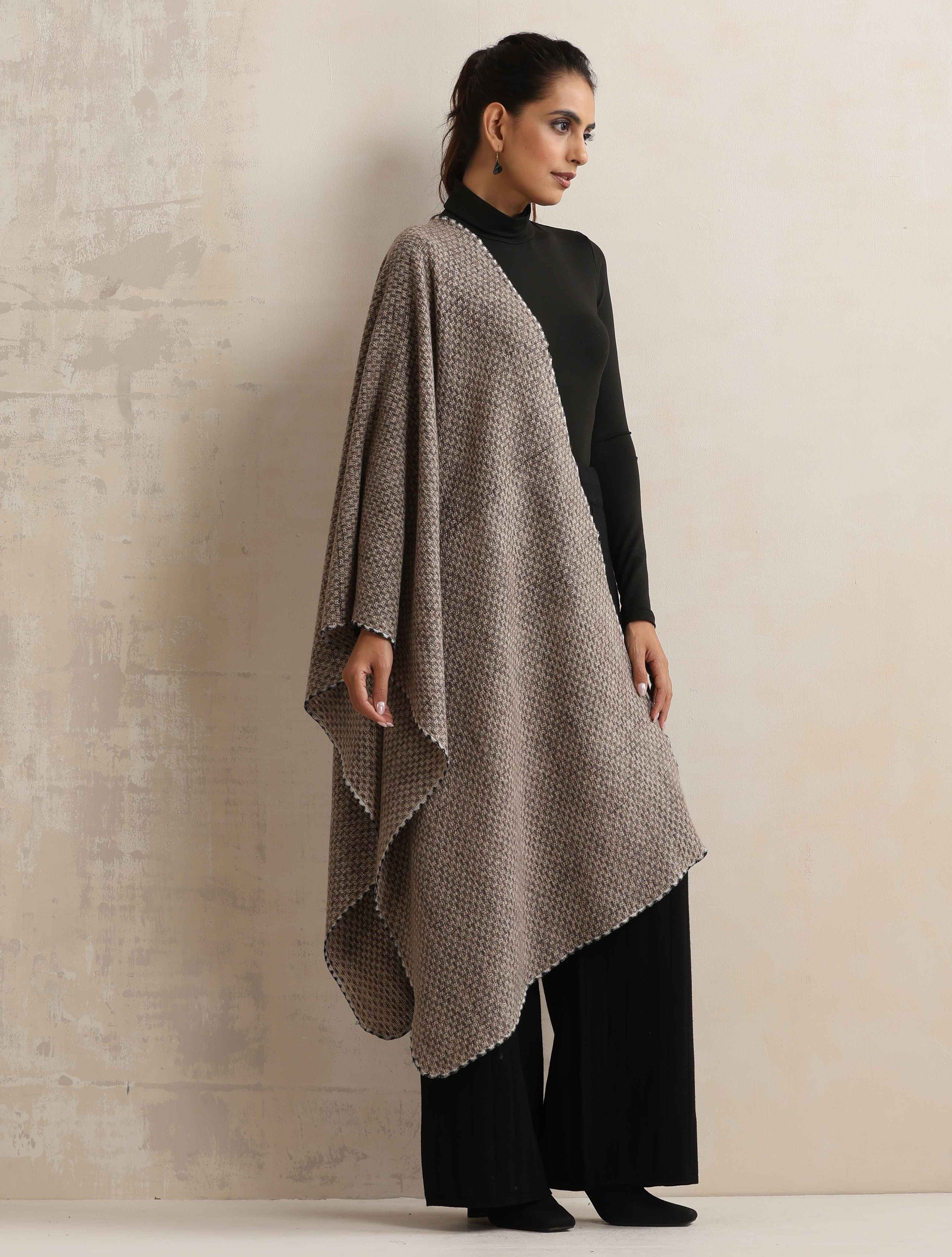 trueBrowns Grey Check Woollen Stole - Distacart