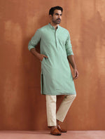 Thumbnail for trueBrowns Men's Green Cotton Dobby Kurta