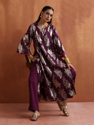 trueBrowns Purple Metallic Straight Kurta Set - Distacart