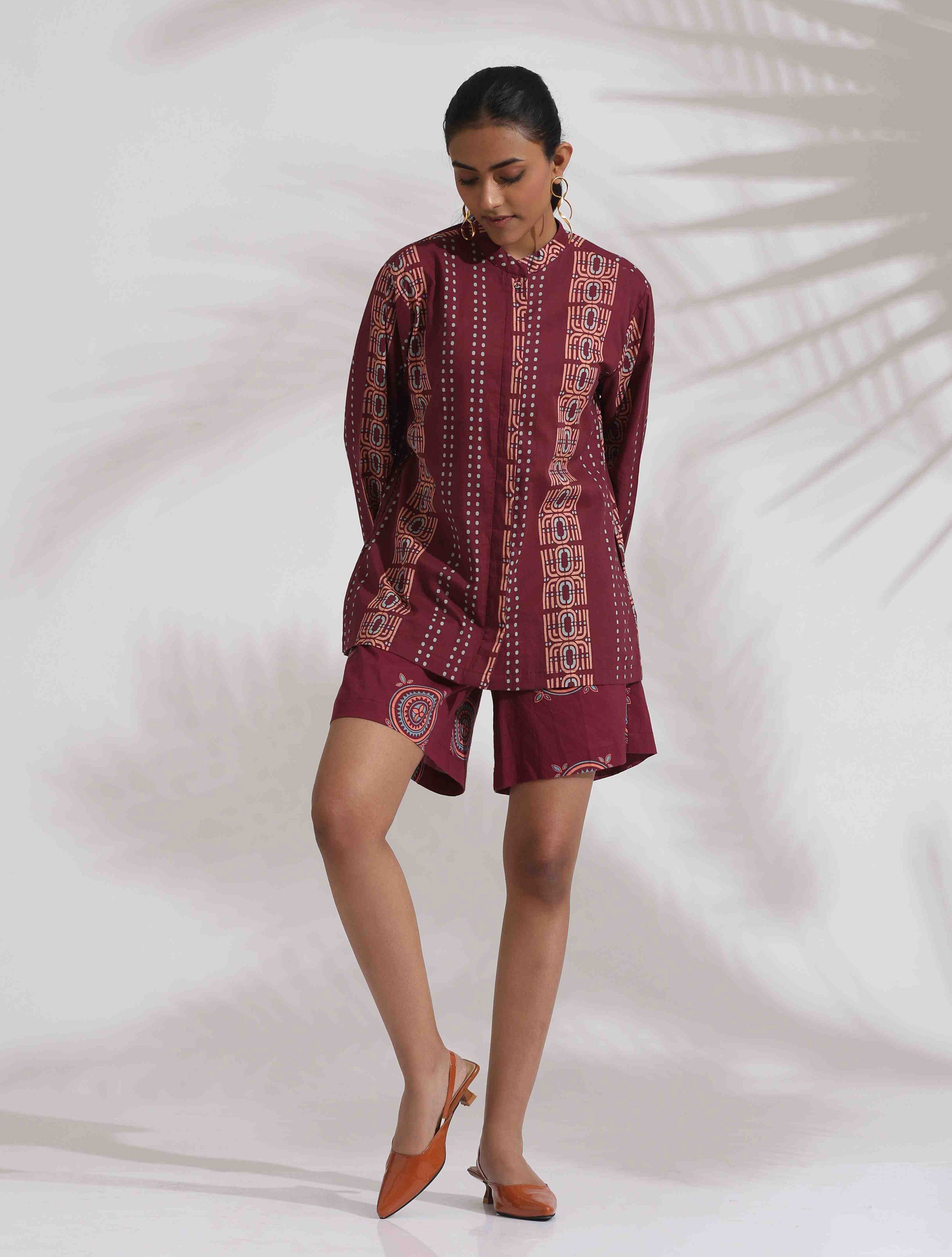 trueBrowns Purple Cotton Print Short Co-ord Set - Distacart