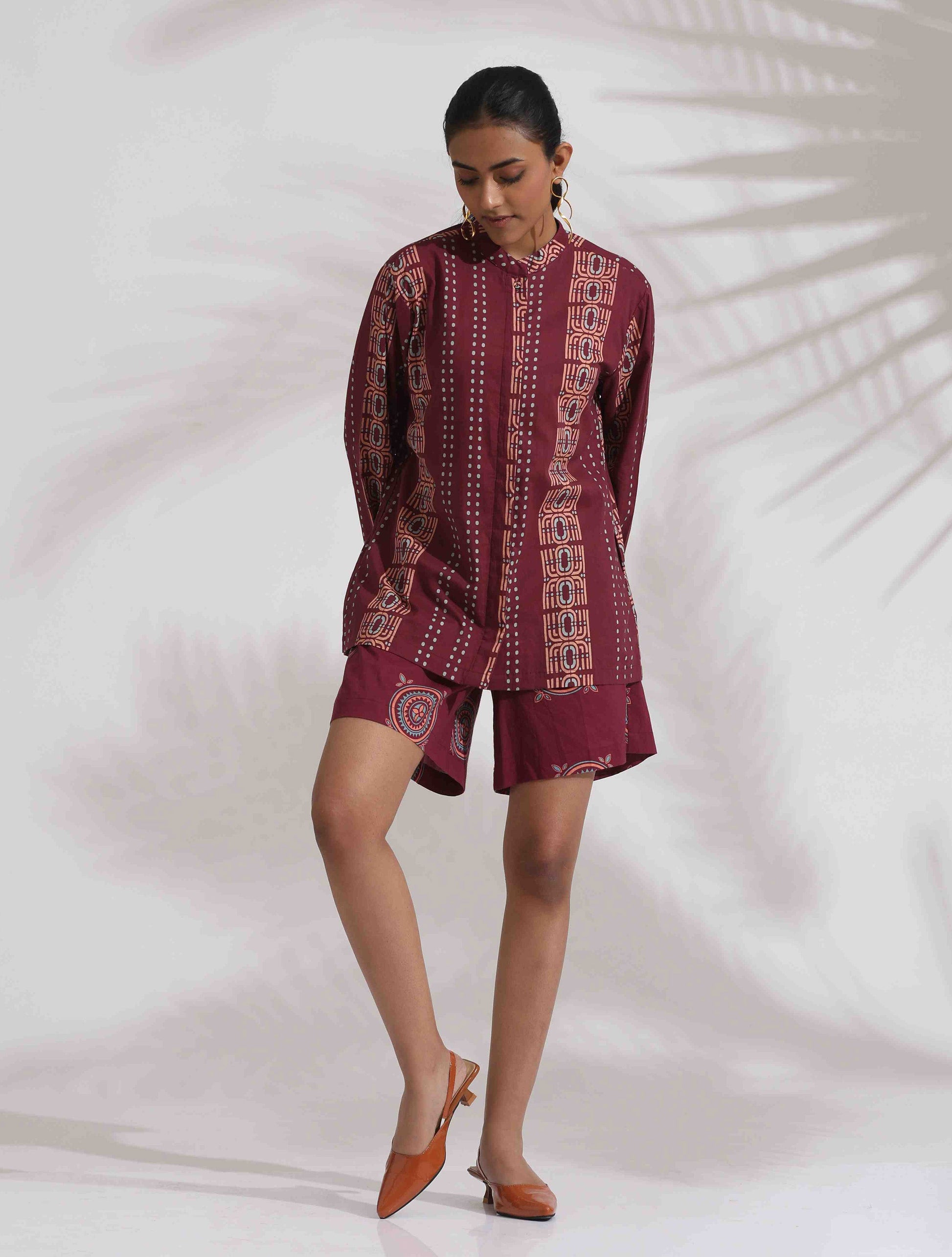 trueBrowns Purple Cotton Print Short Co-ord Set - Distacart