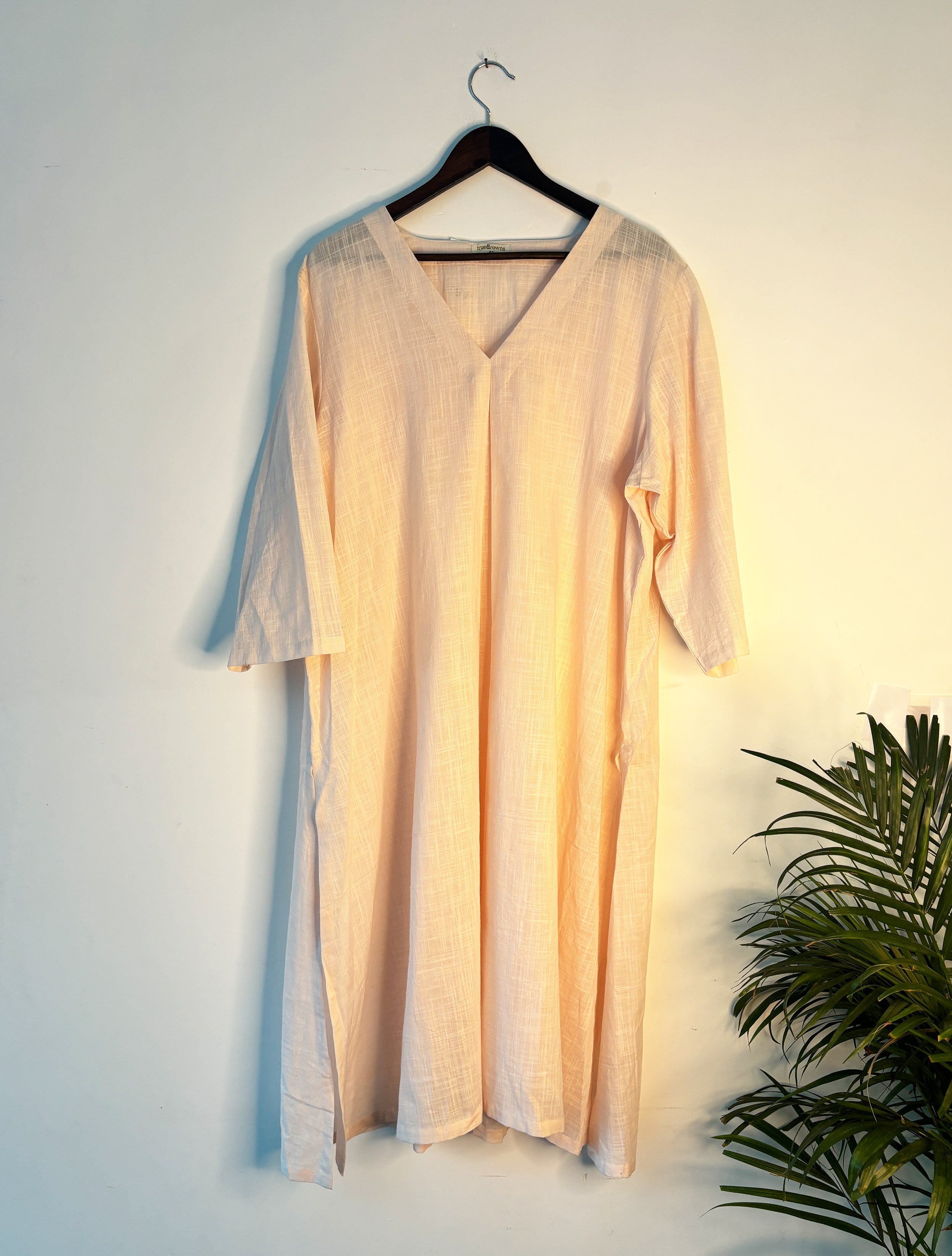 trueBrowns Light Pink Slub Short Kurta - Distacart