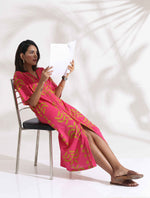 Thumbnail for trueBrowns Pink Cotton Print pleated Dress