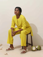 Thumbnail for trueBrowns Lime Cotton Linen Kurta Co-Ord Set