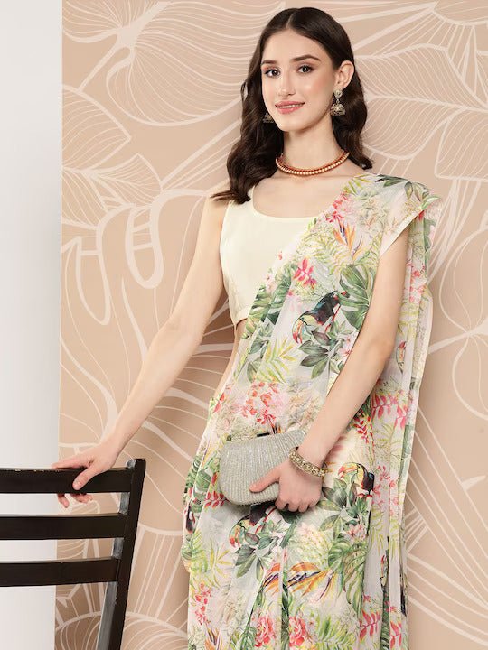 Ahalyaa Floral Printed Poly Chiffon Saree - Distacart