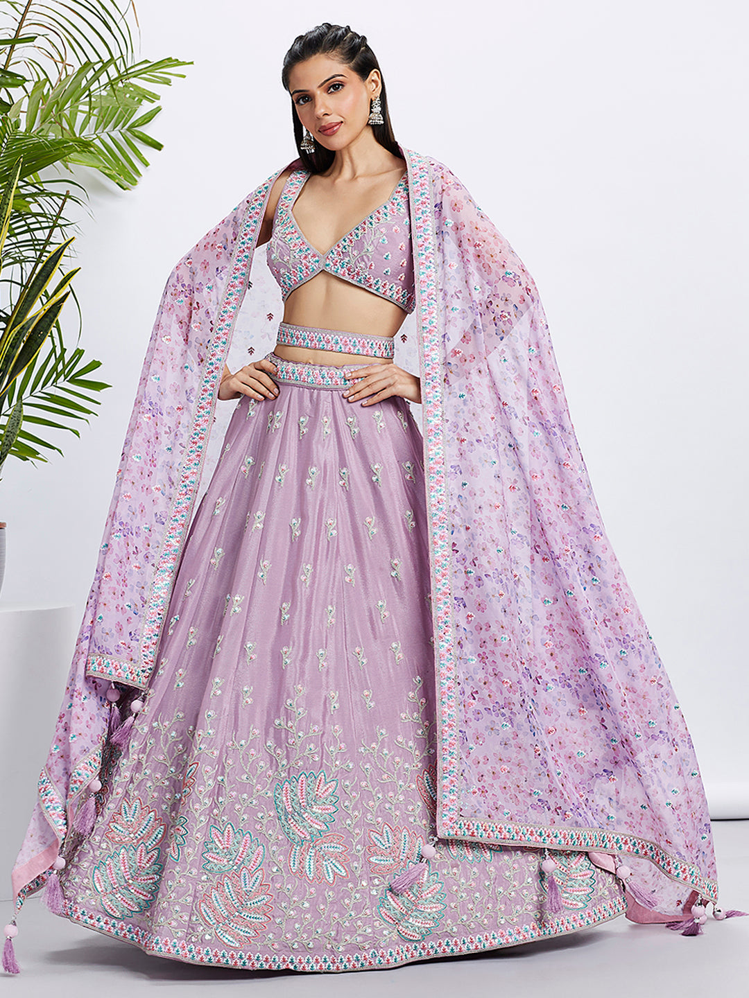 House of Panchhi Lavender Georgette Sequins And Thread Embroidery Lehenga Choli & Dupatta - Distacart