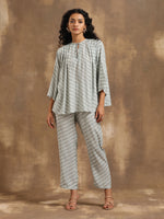 Thumbnail for trueBrowns Grey Lehariya Printed Silk Co-Ord Set - Distacart