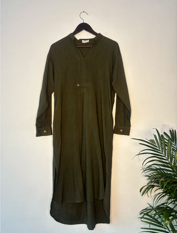 trueBrowns Olive Green Slub Kurta - Distacart