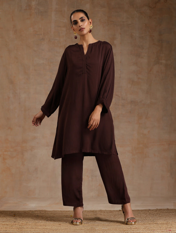 trueBrowns Cola Brown Modal Satin Relax Co-ord Set - Distacart
