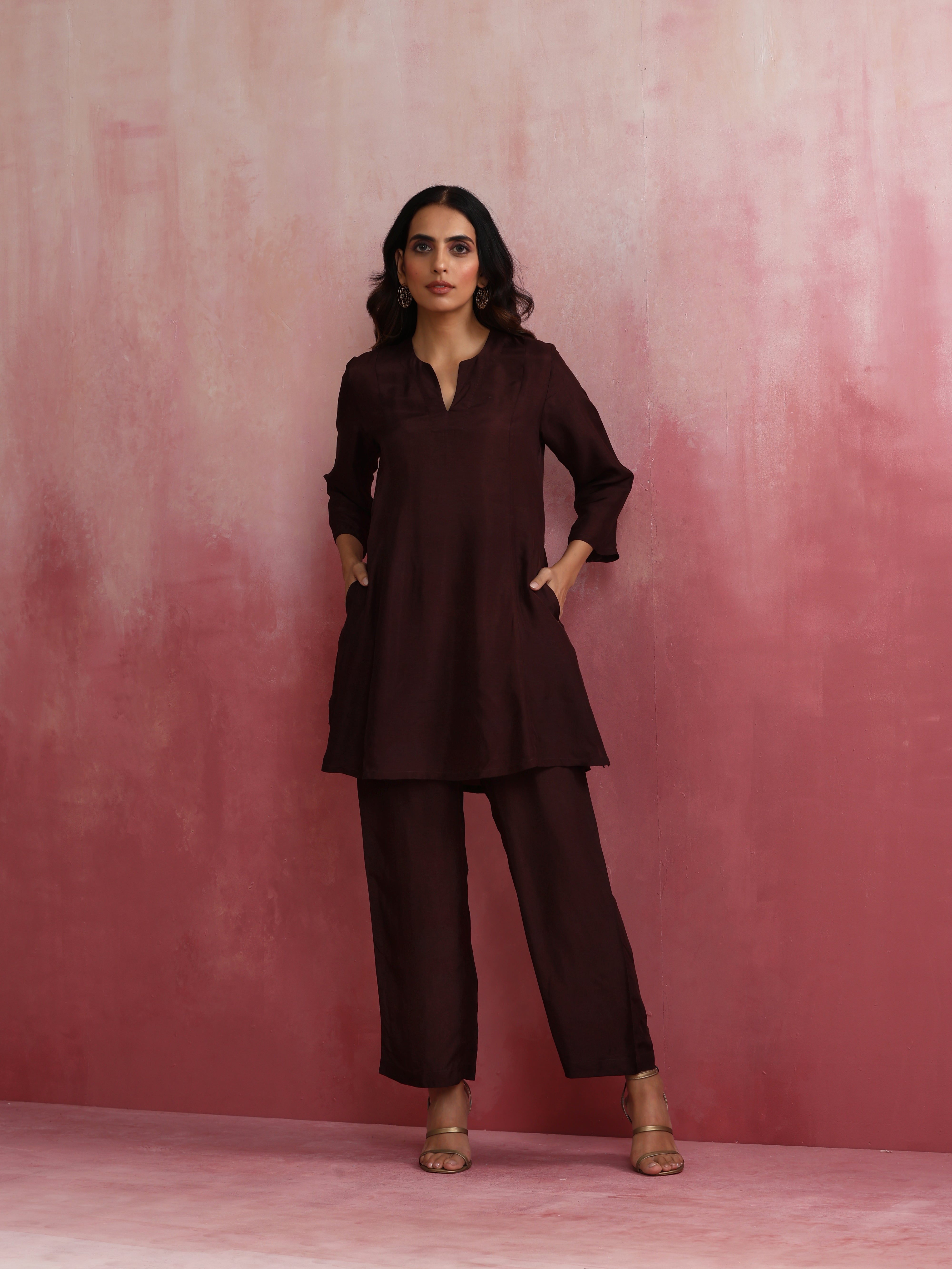trueBrowns Cola Viscose Silk Kurta Co-ord Set - Distacart