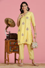 Thumbnail for BulBul Women Yellow Embroidered Chanderi Kurta Set