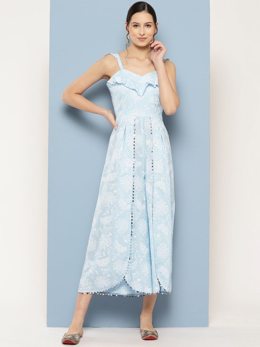 Ahalyaa Printed Basic Jumpsuit with Ruffles - Distacart