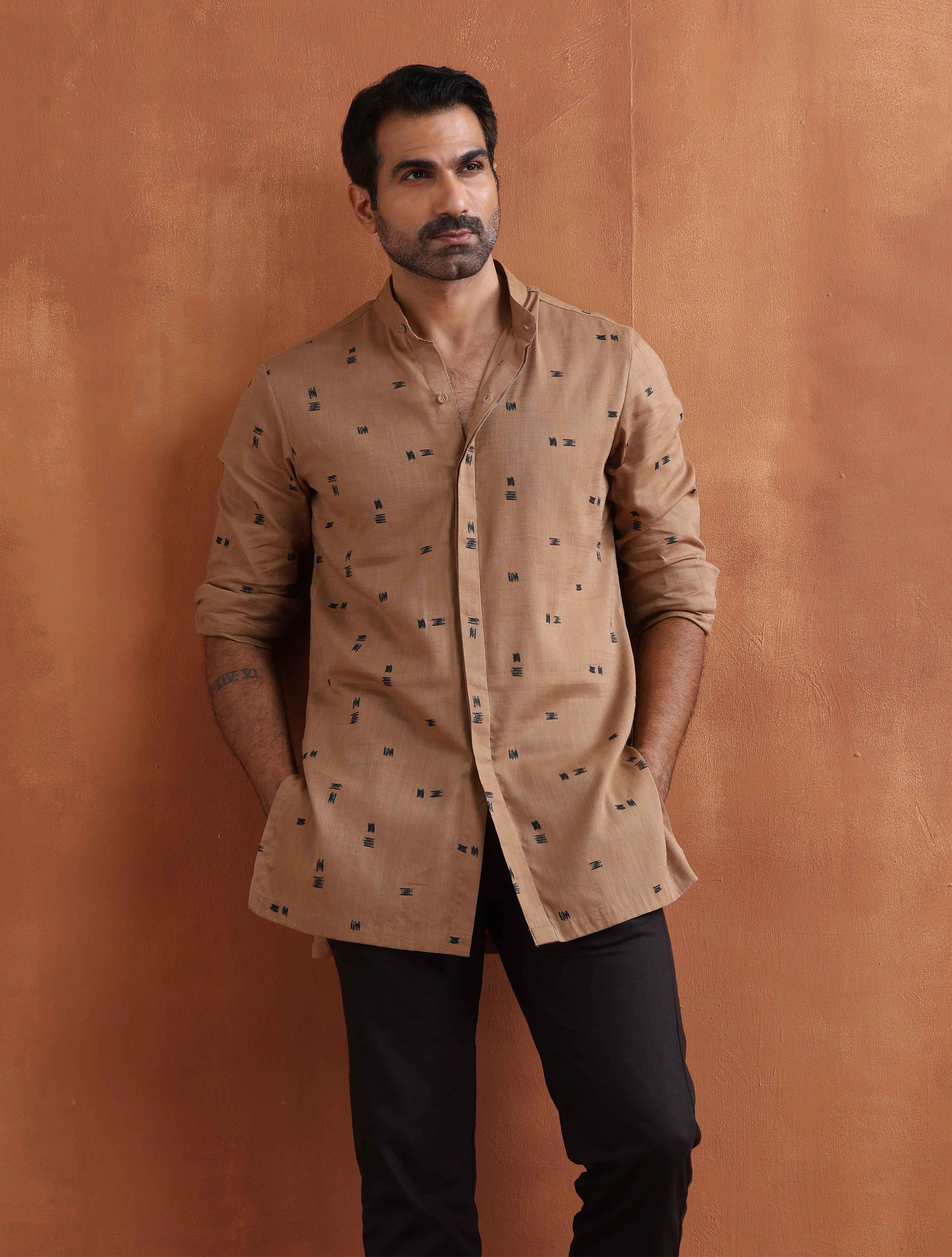 trueBrowns Men's Brown Printed Short Kurta - Distacart