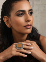 Thumbnail for trueBrowns Silver Tone Yellow Stone Ring - Distacart