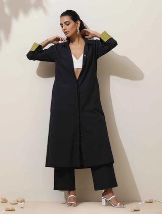 trueBrowns Black Cotton Linen Kurta Pant Set - Distacart