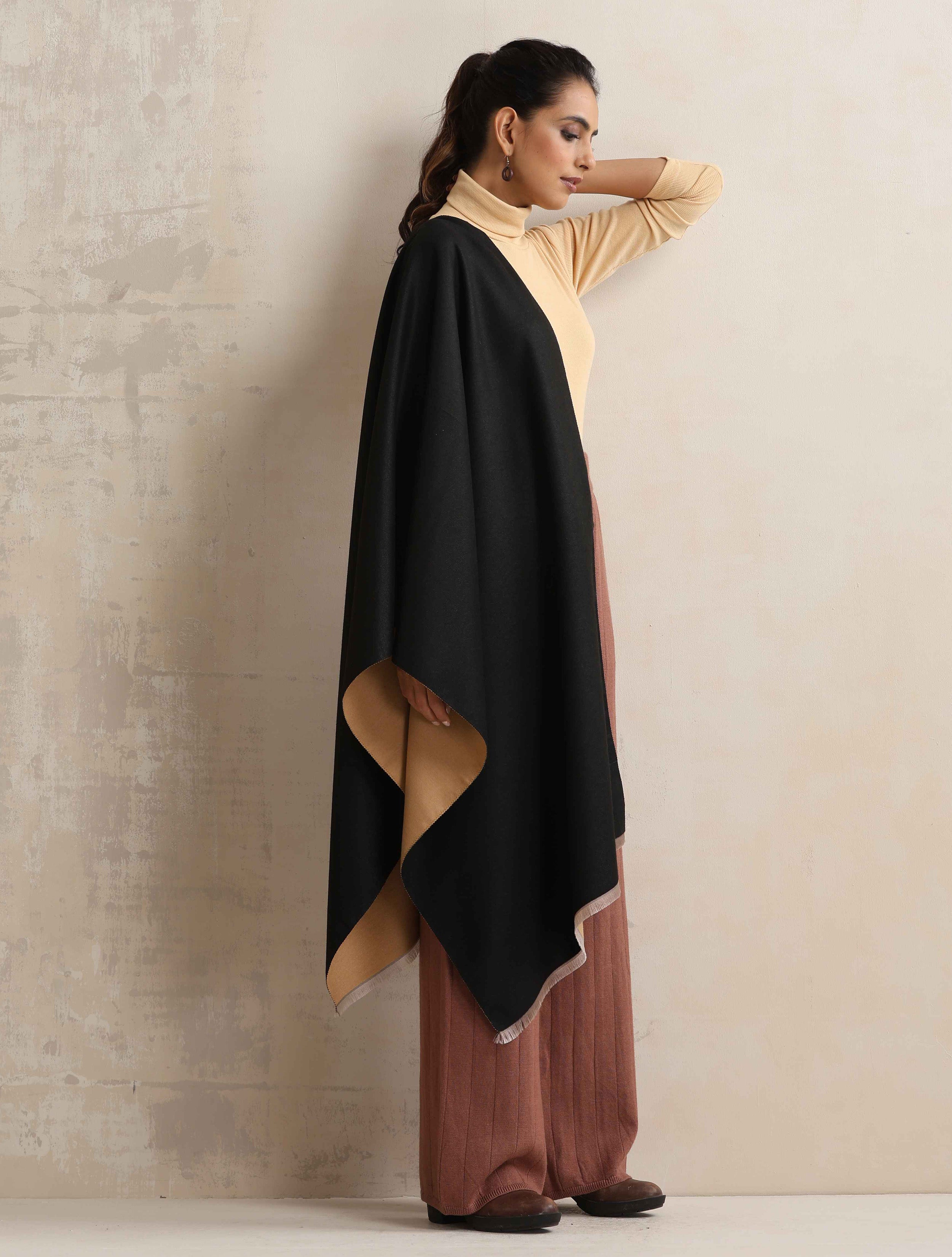 trueBrowns Black Reversible Woollen Stole - Distacart
