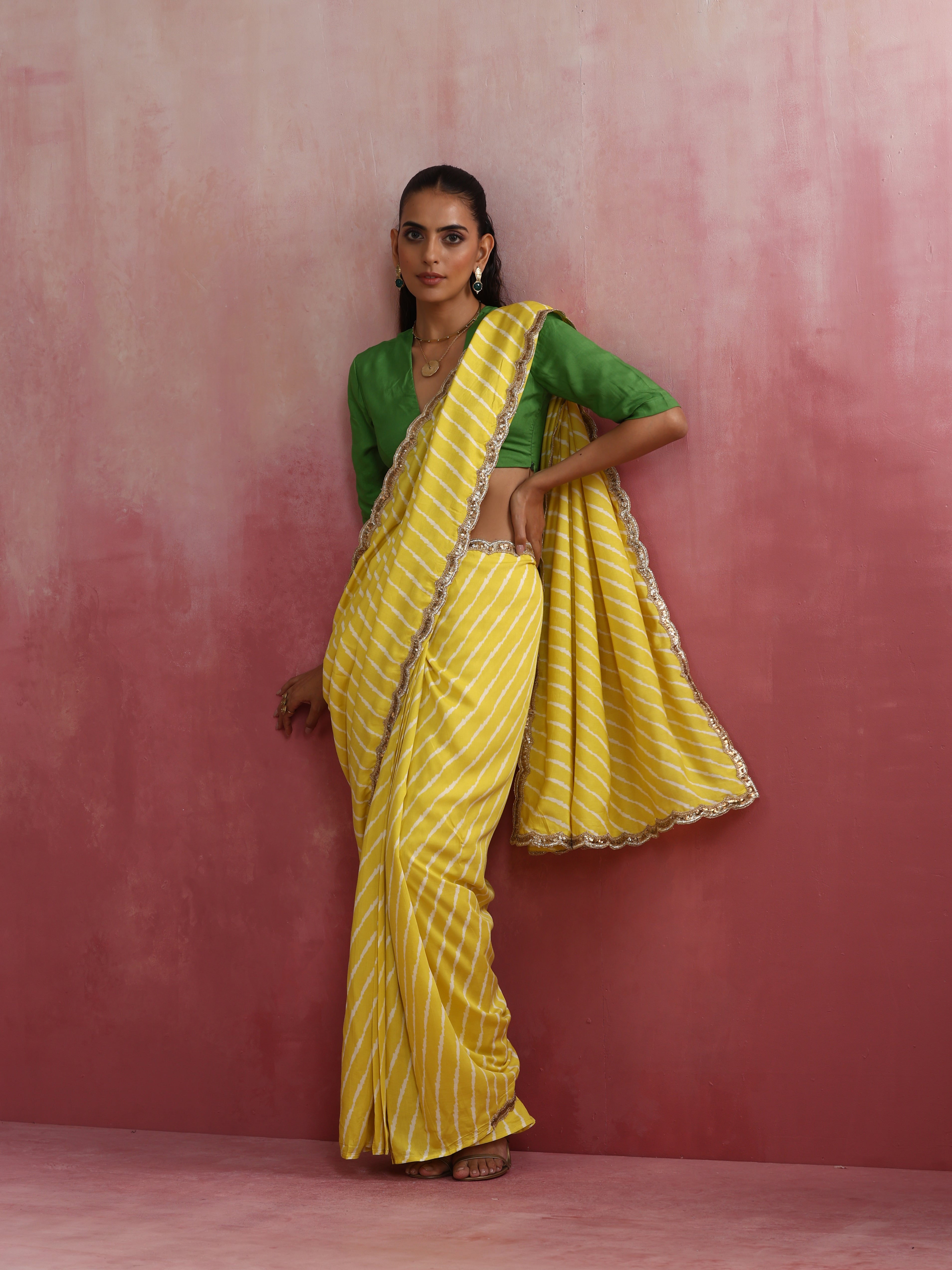 trueBrowns Lime Muslin Silk Saree - Distacart