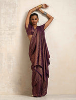 Thumbnail for trueBrowns Purple Gold Metallic Ready To Wear Saree
