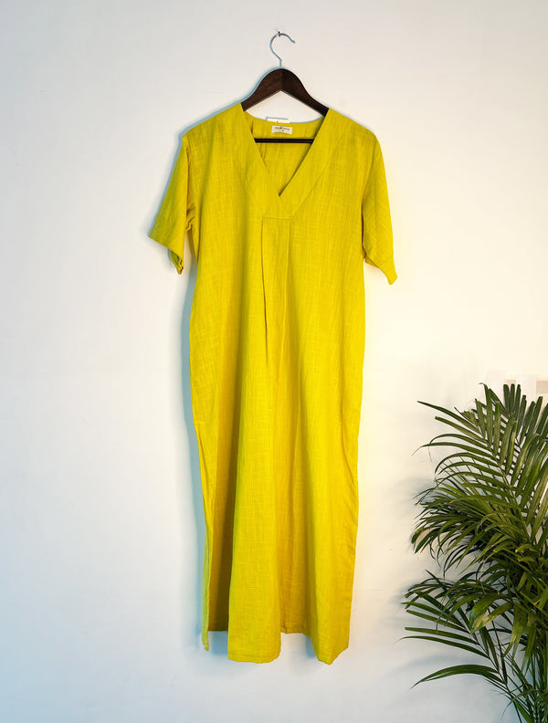 trueBrowns Lime Slub Long Kurta
