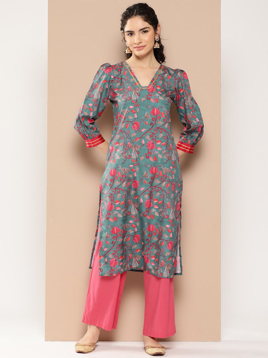 Ahalyaa Women Floral Printed Gotta Patti Floral Crepe Kurta - Distacart