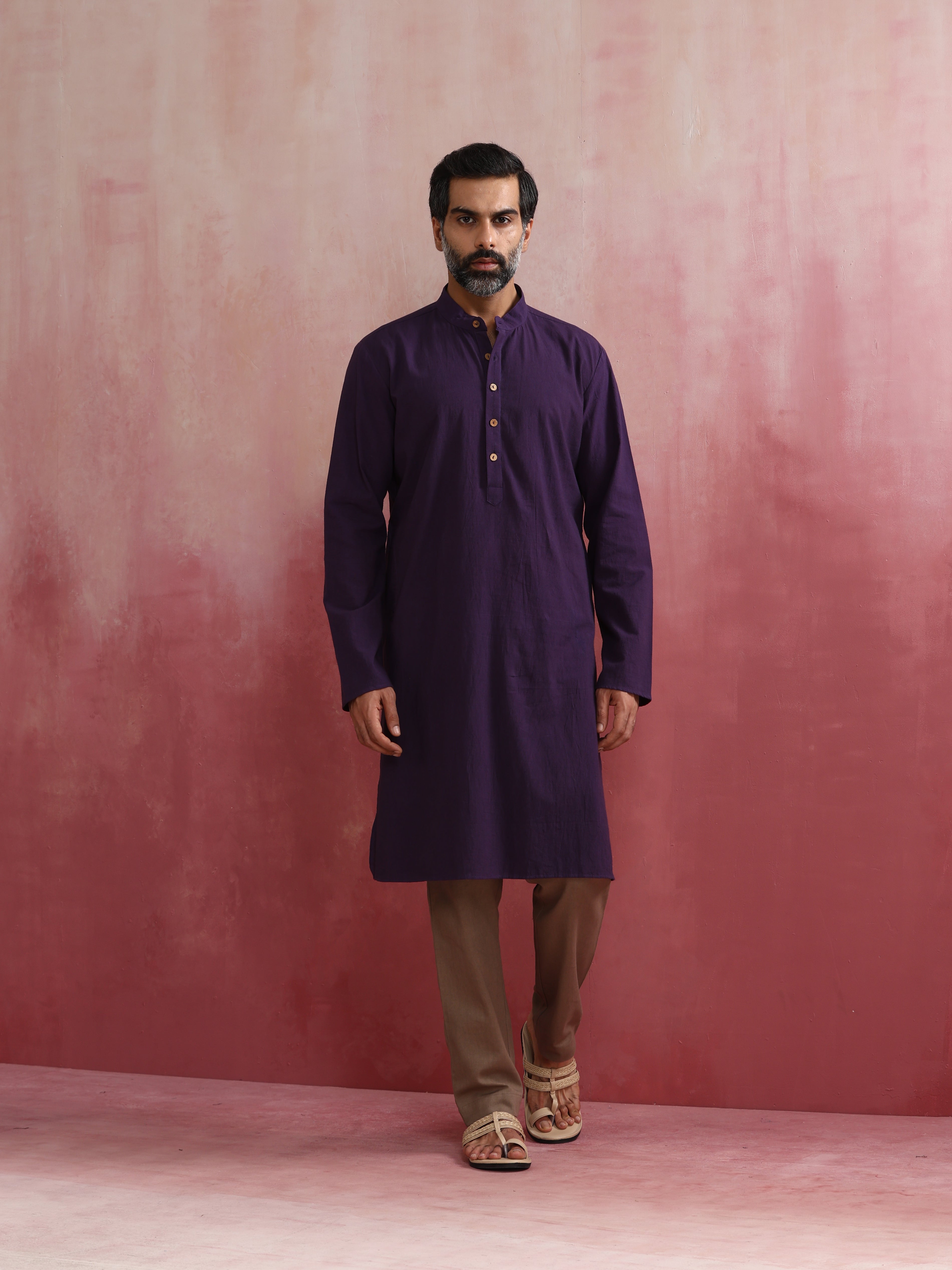 trueBrowns Men's Purple Mandarin Collar Kurta - Distacart