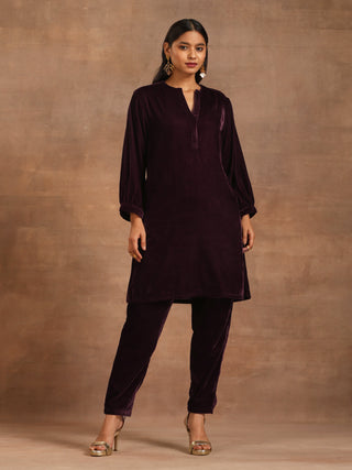 trueBrowns Wine Velvet Solid Co-ord Set - Distacart