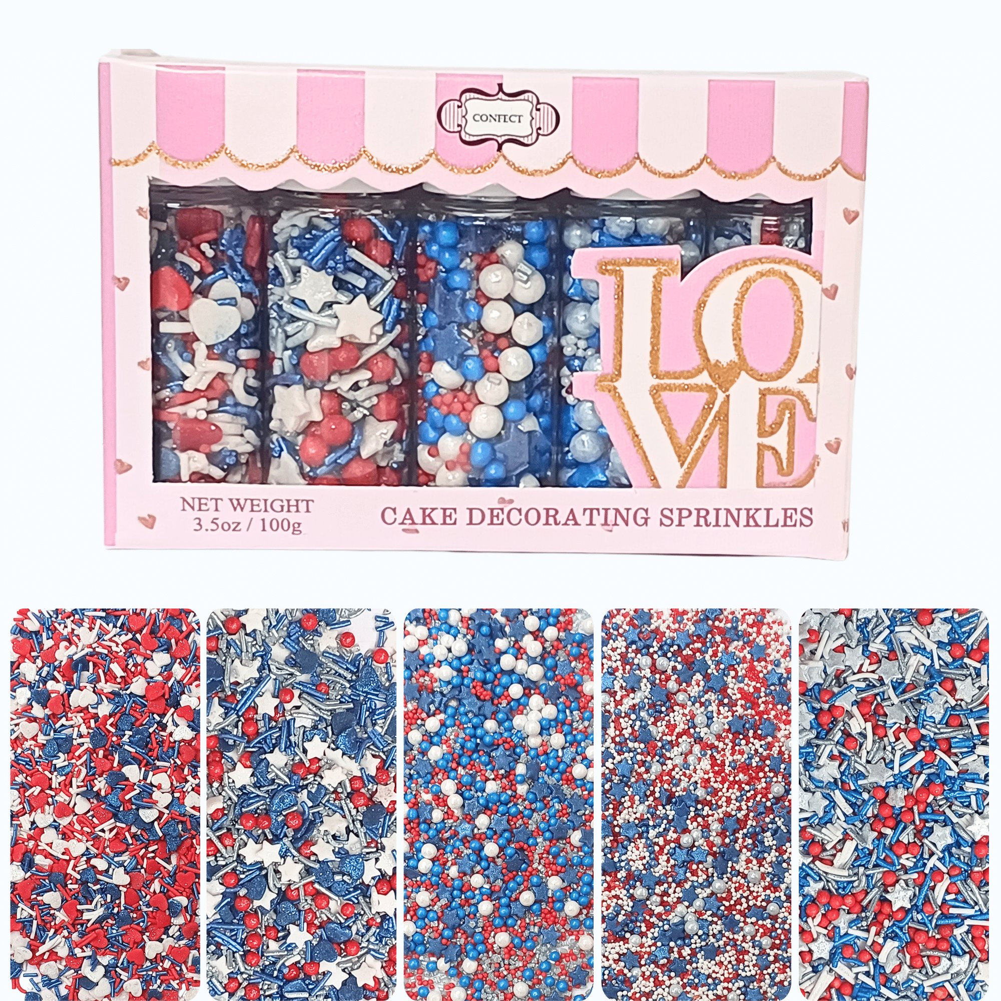 confect edible patriotic sprinkles mix heart star sprinkles for cake cupcake decorations pack of 5 j4 03