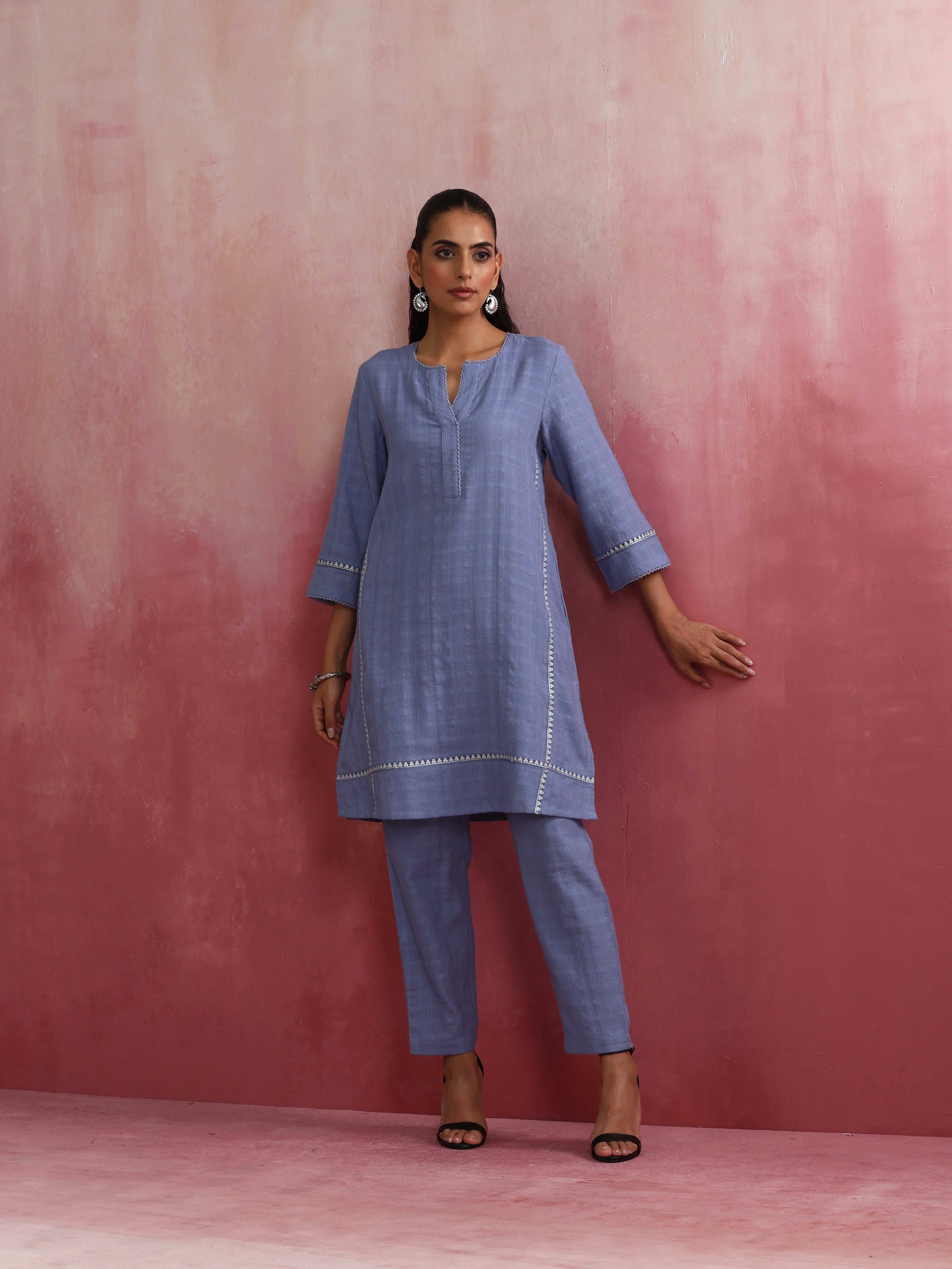 trueBrowns Sky BLue Cotton Kurta Co-ord set - Distacart
