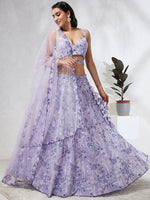 Thumbnail for House of Panchhi Lavender Georgette Sequins And Thread Embroidery Lehenga Choli & Dupatta - Distacart