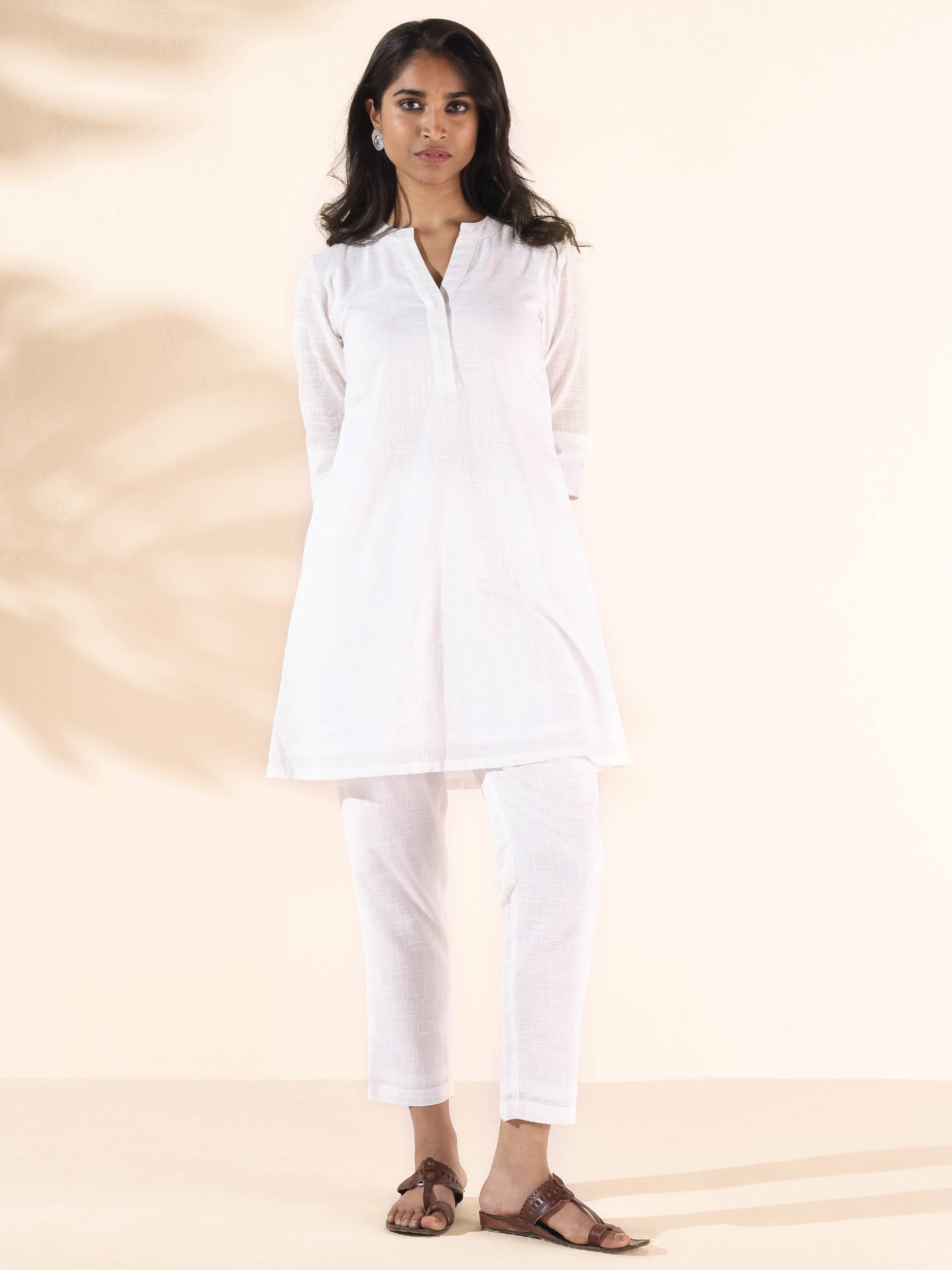 trueBrowns White Cotton Relaxed Co-ord Set - Distacart