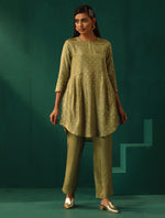 Thumbnail for trueBrowns Green Square Viscose Silk Side Gathered Co-ord Set - Distacart