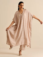 Thumbnail for trueBrowns Beige White Floral Silk Print Kaftan Pant Set - Distacart