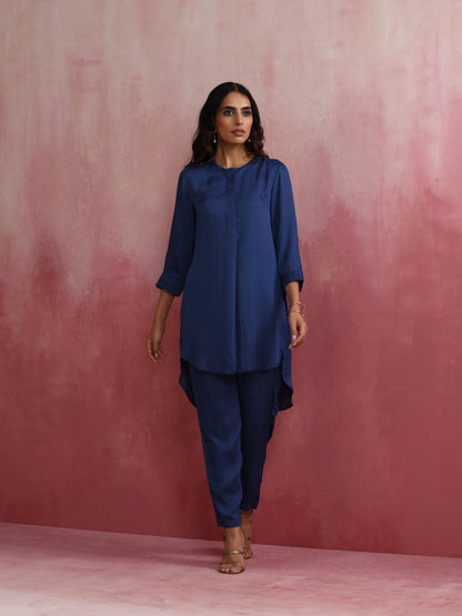trueBrowns Blue Modal High Low Kurta Co-ord Set - Distacart