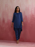 Thumbnail for trueBrowns Blue Modal High Low Kurta Co-ord Set