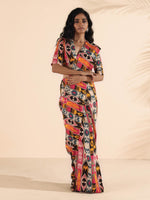Thumbnail for trueBrowns Cola Pink Muslin Ikat Saree