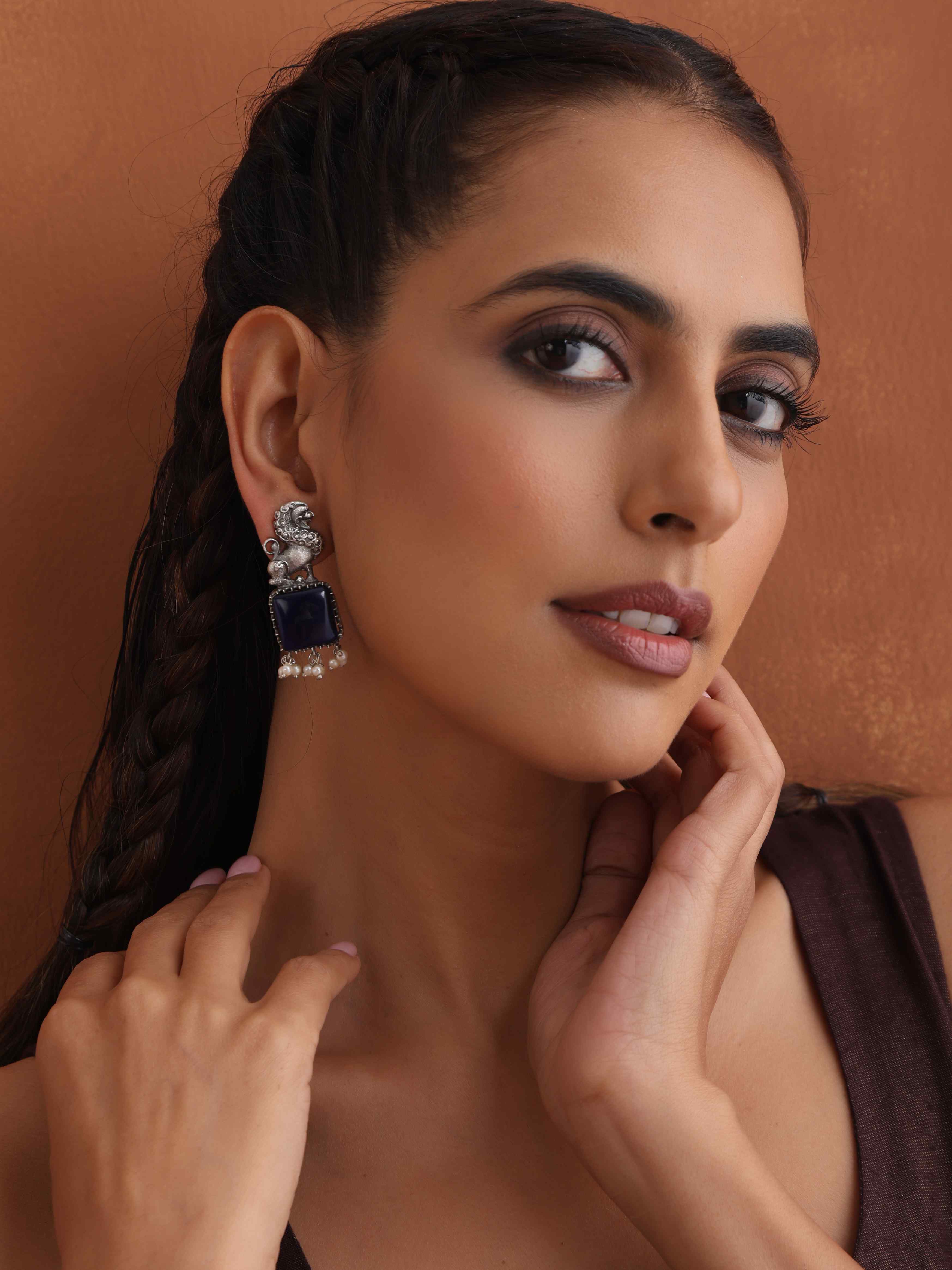 trueBrowns Silver Tone Turquise Stone Earrings - Distacart