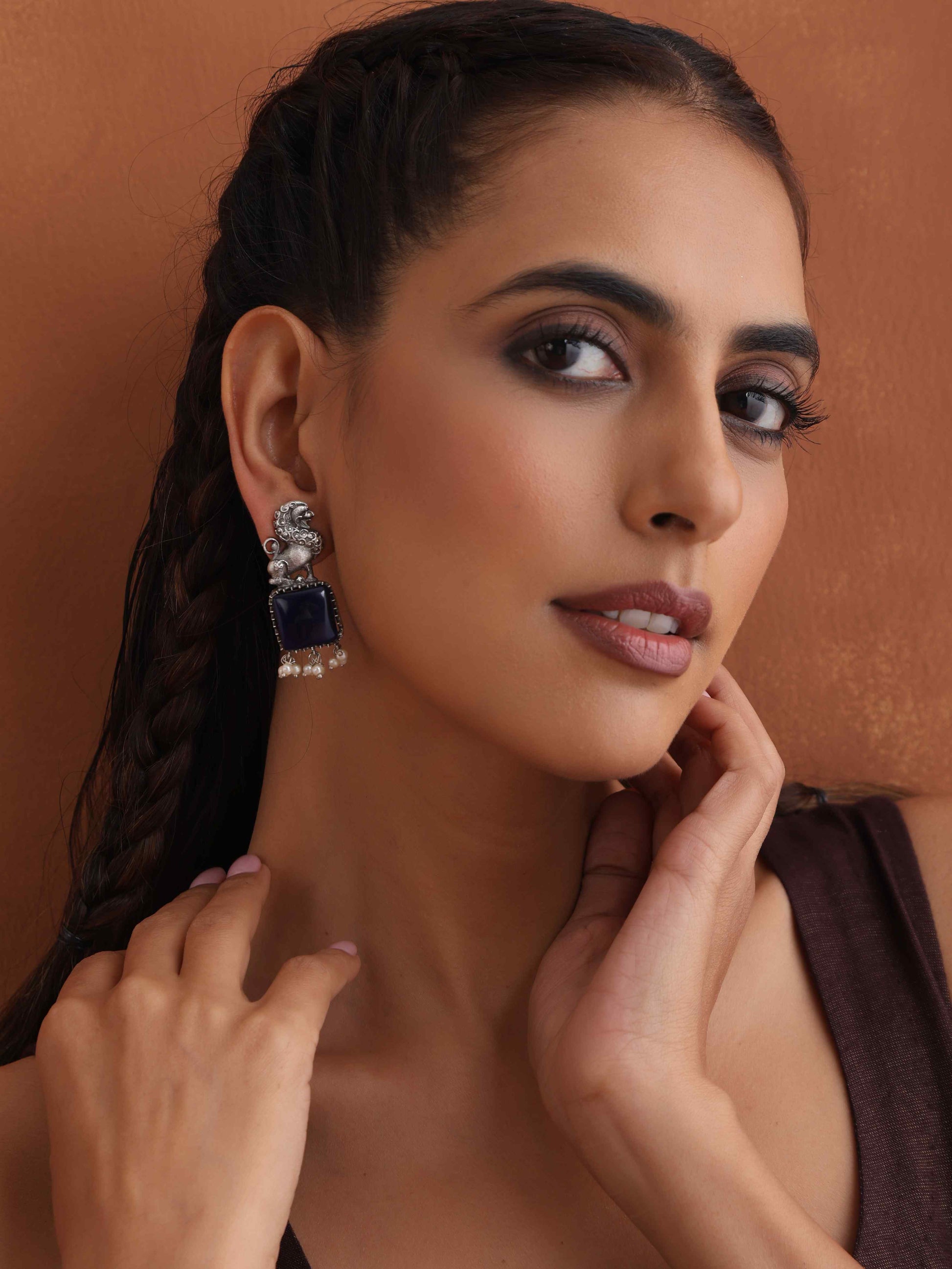 trueBrowns Silver Tone Turquise Stone Earrings - Distacart