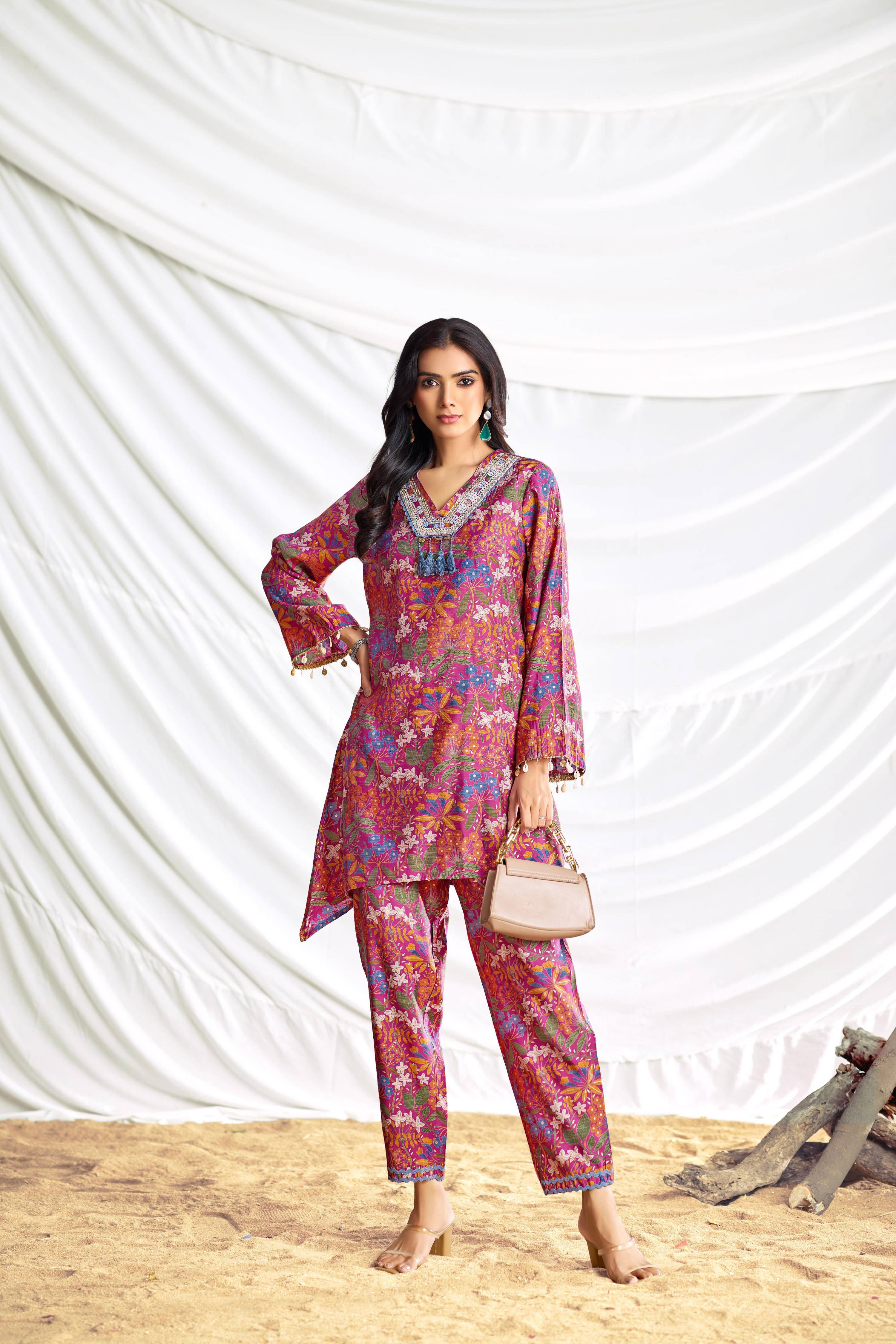 BulBul Dharvi Chanderi Fuschia Co-Ord Set